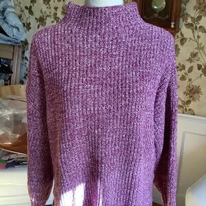 Cupcakes and Cashmere Cotton Mock Neck Sweater Purple Heather Size M